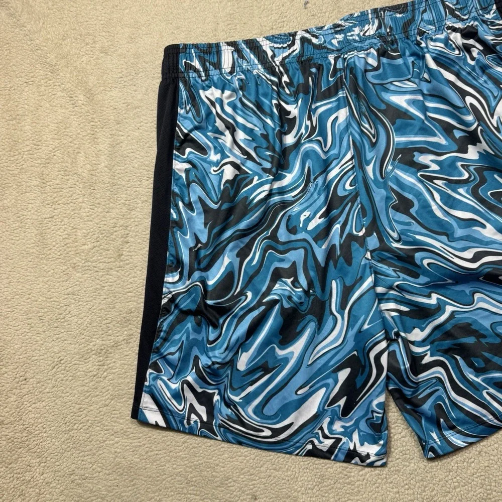Under Armour Shorts Mens XL Basketball Stretch Blue White Oil Spill Print Mesh